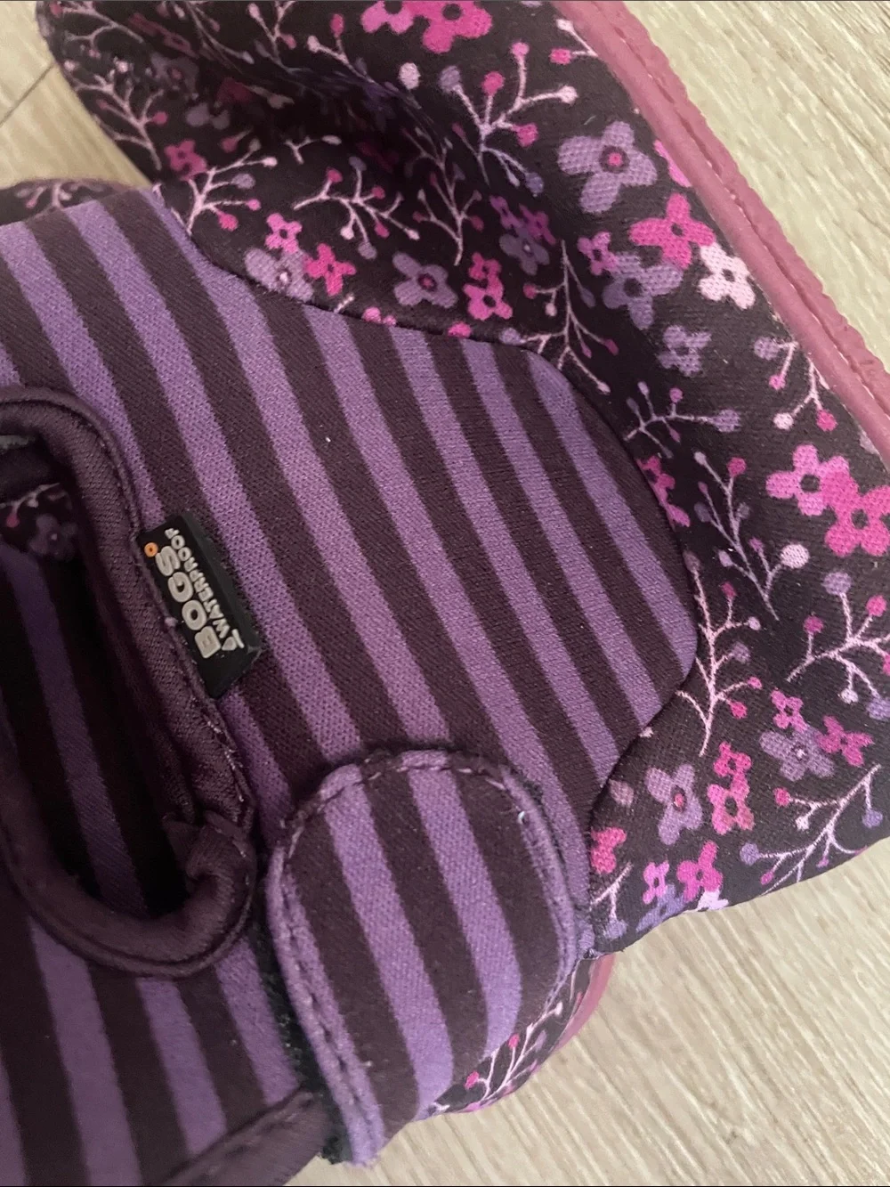 BOGS Purple Floral Stripe Toddler Waterproof Winter Boots
